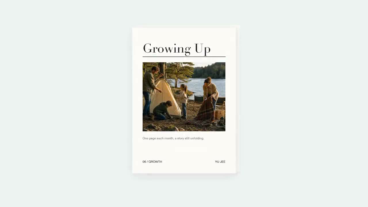 Portada de la historia de crecimiento con una familia montando una tienda junto a un lago