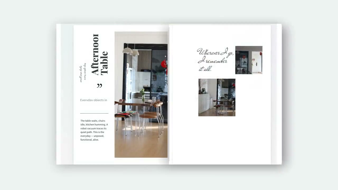 A life-story spread titled “Afternoon Table” with home interior photos
