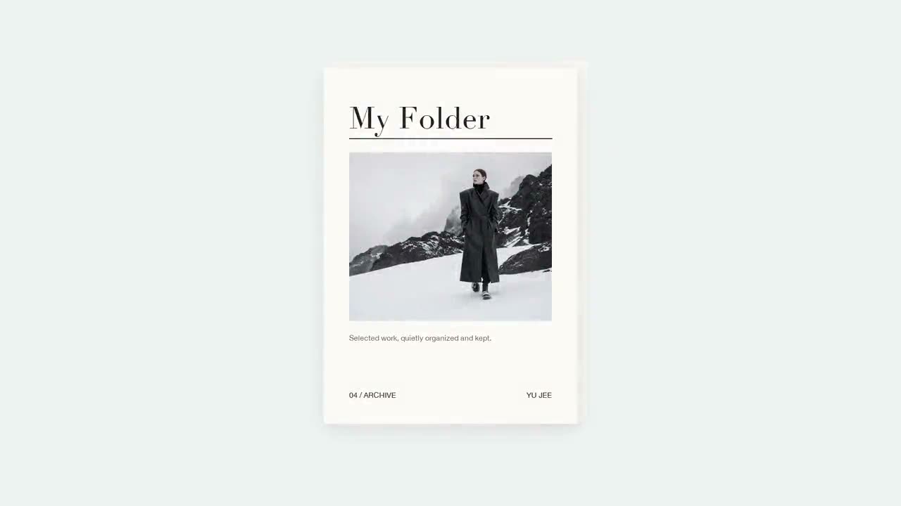 Portfolio cover titled “My Folder” with a figure on a snowy slope